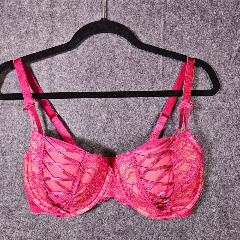 Adore Me Women Pink Lattice Underwire Lingerie Boudoir Bra Intimates Sexy Sz 34G